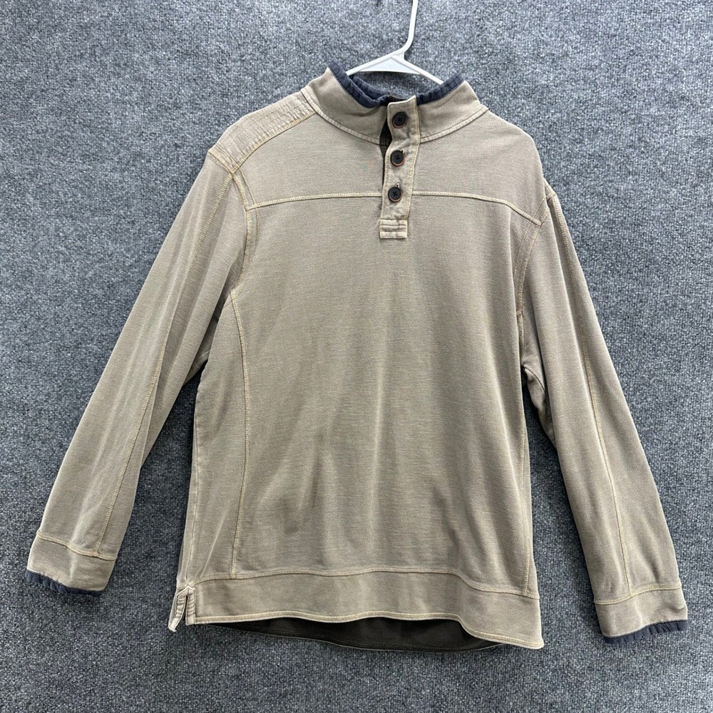 Carbon 2 Cobalt Mens Khaki Tan Waffle Knit Henley Pullover Mock Neck Large